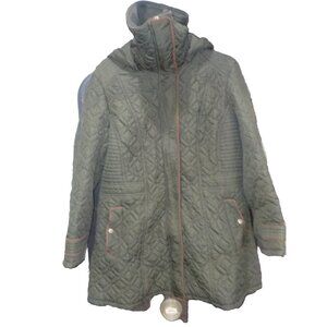 Weatherproof Quilted Snap on Hood Jacket Women's Plus Size 1X Dark Green